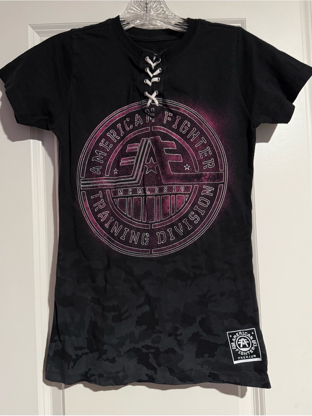 American Fighter Black & Pink Lace-Up Graphic Tee